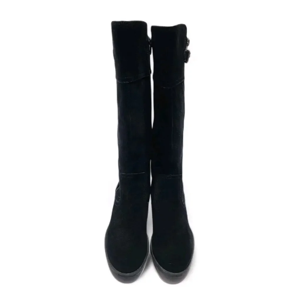Born Fannar Suede Black Women's Size 9.5 M Tall Knee High Side Zip Riding Boots